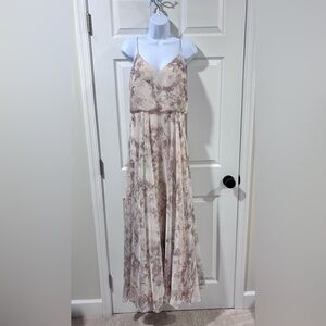 Jenny Yoo Inesse Floral Chiffon Maxi Dress Romantic Soft Taupe Blush Cream 8